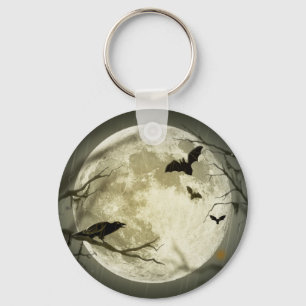 Full Moon with bats and Raven Key Ring