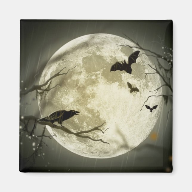 Full Moon with bats and Raven Magnet (Front)