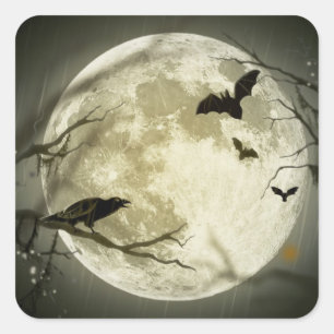 Full Moon with bats and Raven Square Sticker