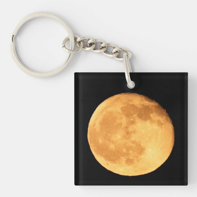Full Moon With Orange Glow Night Sky Lunar Art Key Ring (Front)