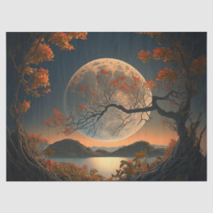 Full Moon with Orange Leaf Fall Trees Decoupage Tissue Paper