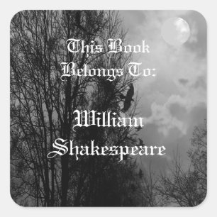 Full Moon with Ravens Editable Bookplate Label