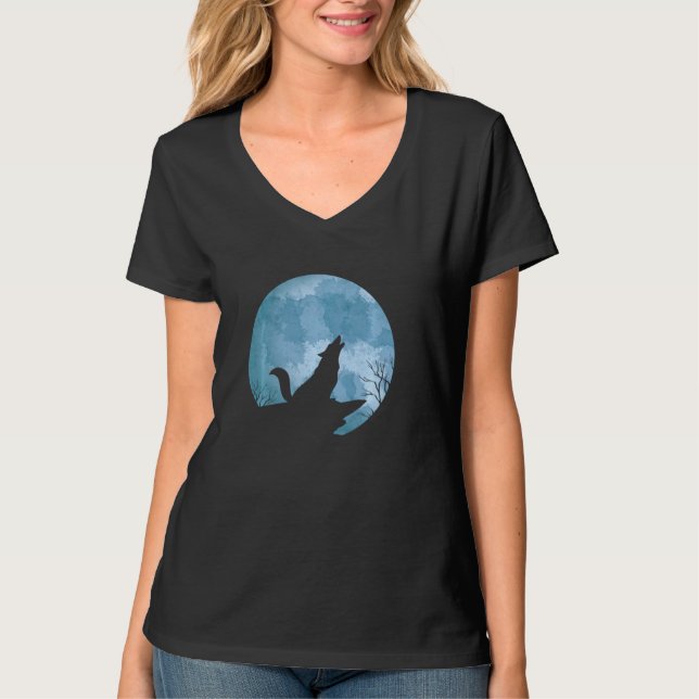 Full Moon Wolf Howling Forest Animal Predator Wolf T-Shirt (Front)
