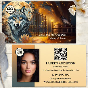 Full Moon Wolf Logo QR Code Shaman Business Card