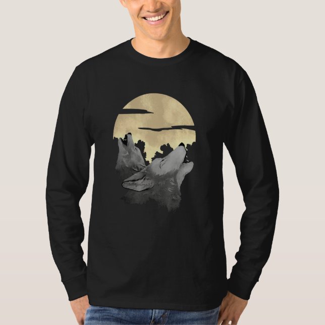 Full Moon Wolf Wolves Howling Forest Fog Hunter An T-Shirt (Front)