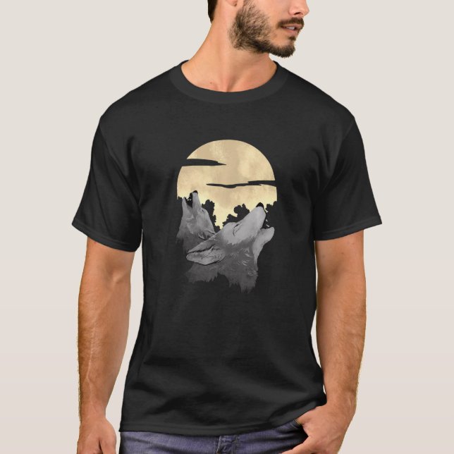 Full Moon Wolf Wolves Howling Forest Fog Hunter An T-Shirt (Front)