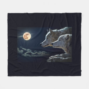 Full Moon Wolves Fleece Blanket
