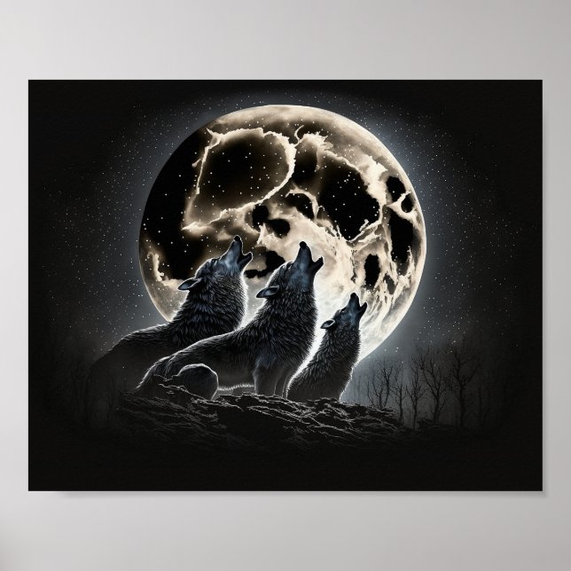 Full Moon Wolves Howling Poster (Front)