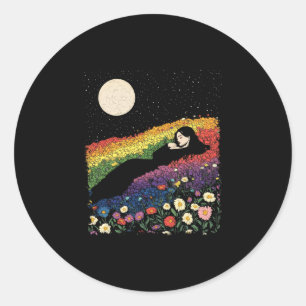 Full moon women's cottagecore girl floral rainbow classic round sticker
