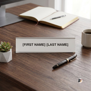 Full Name Minimal Modern Typography White Desk Name Plate