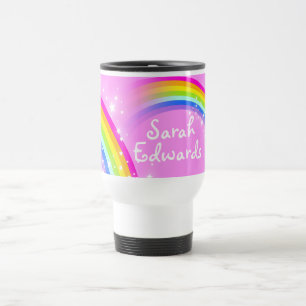 "Full name" rainbow light pink travel / club mug
