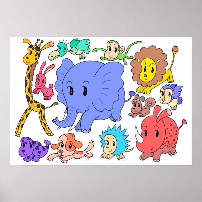 Full of energy! Twelve cheerful animals. Poster (Front)