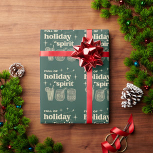 Full Of Holiday Spirit Christmas Gifts Drinks Wine Wrapping Paper