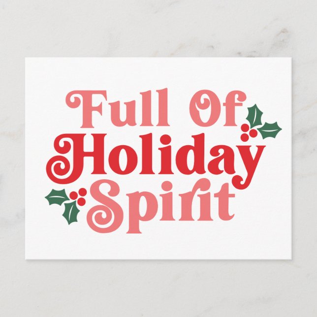Full of Holiday Spirit - Festive Typography Postcard (Front)