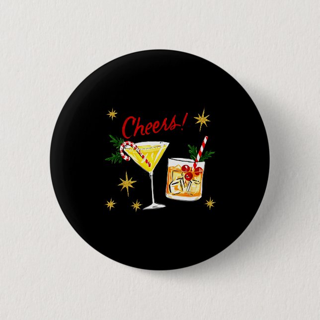 Full Of Holiday Srit Cheers Martini Christmas Drin 6 Cm Round Badge (Front)