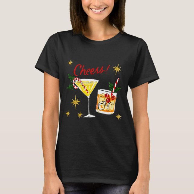Full Of Holiday Srit Cheers Martini Christmas Drin T-Shirt (Front)