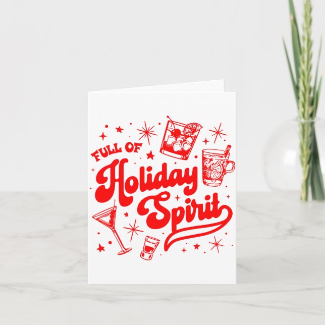 Full Of Holiday Srit Christmas Drinking Retro Tail Card (Front)