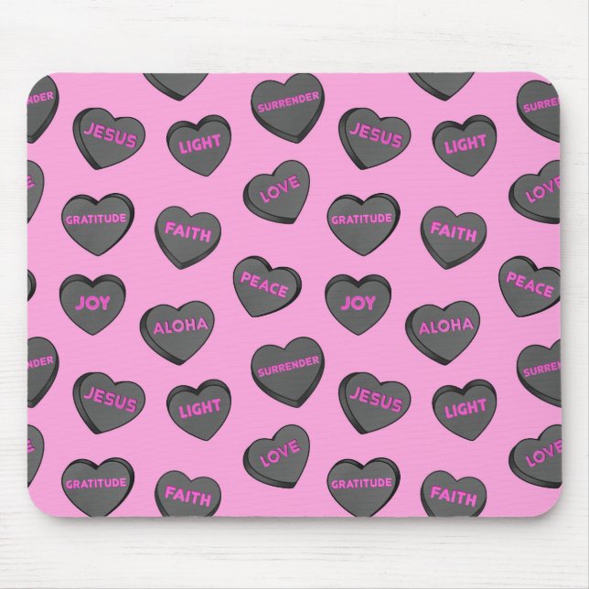Full of Love Hearts Pattern black pink Mouse Mat (Front)