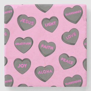 Full of Love Hearts Pattern black pink Stone Coaster