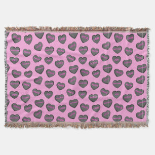 Full of Love Hearts Pattern black pink Throw Blanket