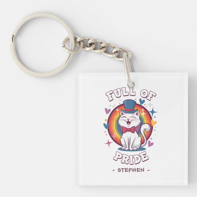 Full of Pride | LGBTQ Cat Pride Key Ring (Front)