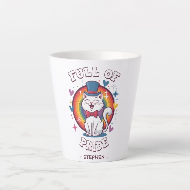 Full of Pride | LGBTQ Cat Pride Latte Mug (Front)