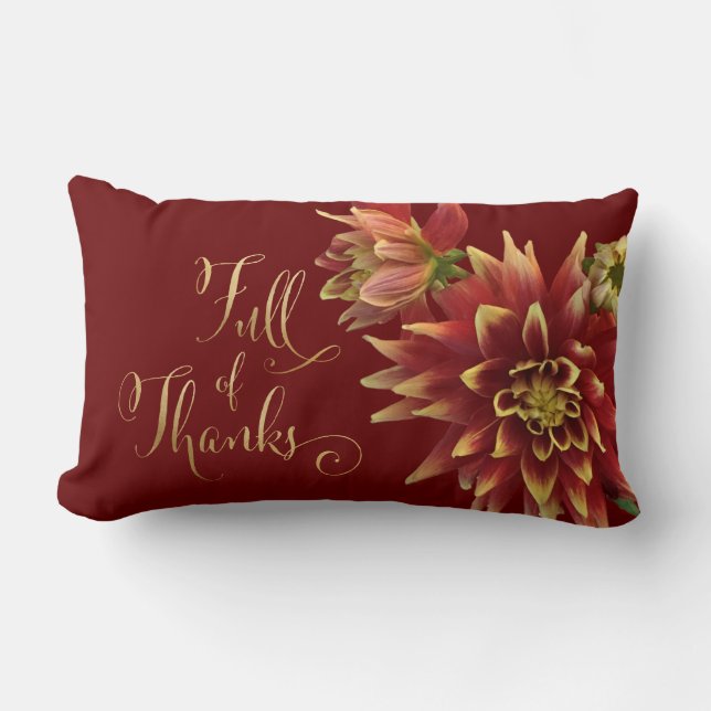 Full of Thanks Autumn Fall Colours Gold Burgundy Lumbar Cushion (Front)
