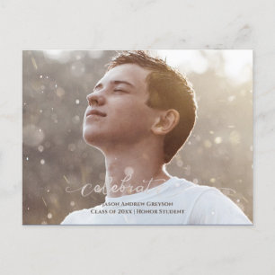 Full page photo silver type graduation invitation