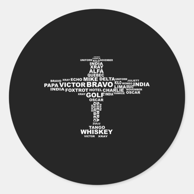 Full Phonetic Alphabet Plane Letters Classic Round Sticker (Front)