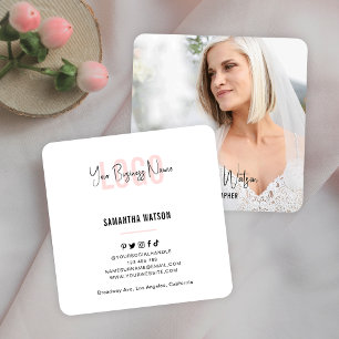 Full Photo Blush Pink Feminine Trendy Photographer Square Business Card