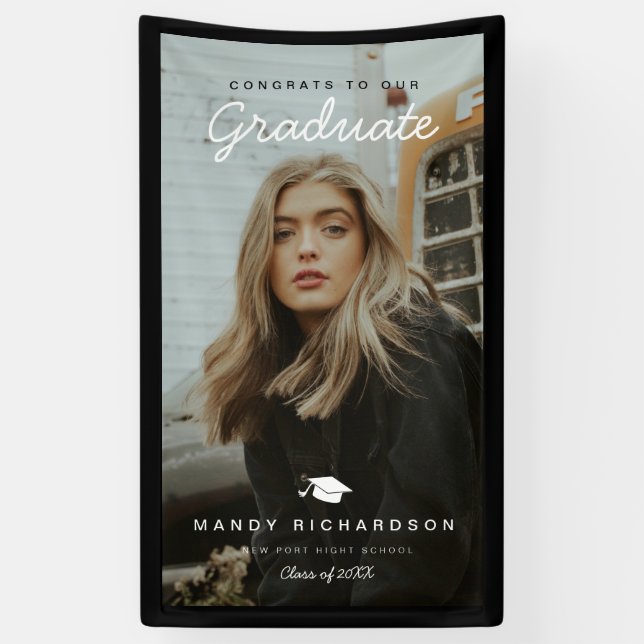 Full Photo Congrats to the Graduate Black Banner (Vertical)