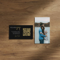 Full photo, gold QR code black wedding RSVP