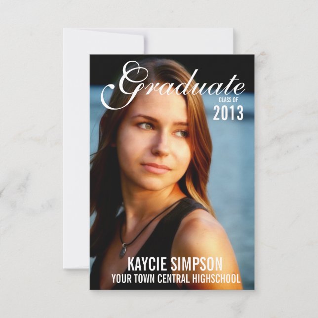 Full Photo Graduation Photo with Script Text Invitation (Front)