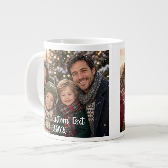 Full Photo Layout with a Modern White Script Text Large Coffee Mug (Front Left)