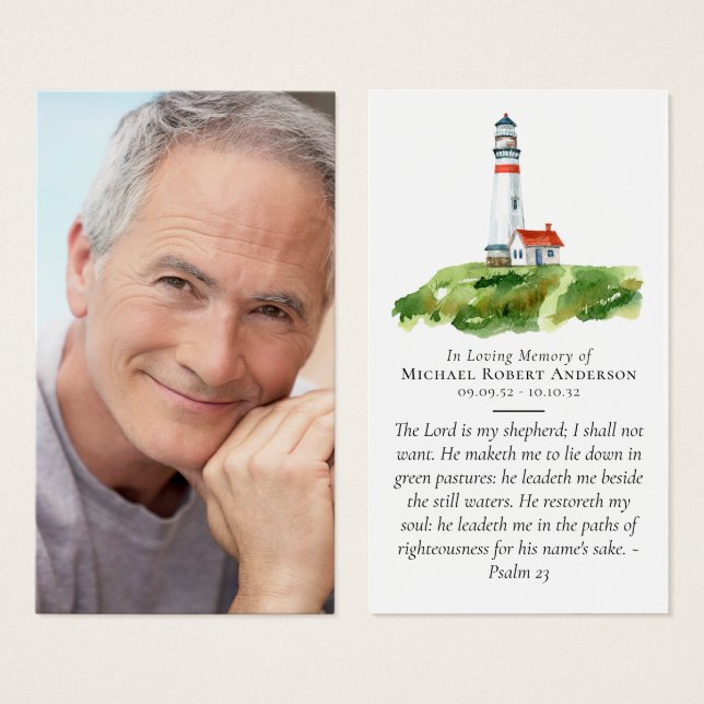 Full Photo Lighthouse Memorial Prayer Card (Front & Back)