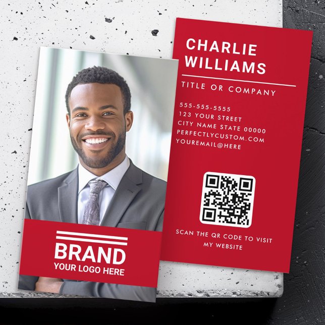 Full photo logo modern minimal QR code red Business Card (Full photo logo modern minimal QR code red Business Card)