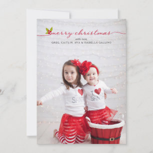 Full Photo Merry Christmas Holly and Berries Holiday Card
