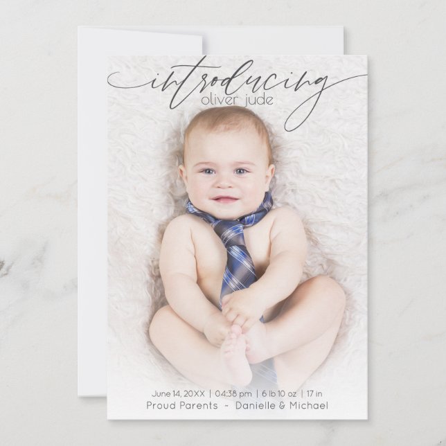 Full Photo Modern Birth Announcement Blue (Front)
