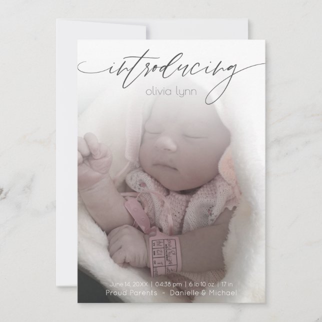 Full Photo Modern Birth Announcement Pink (Front)