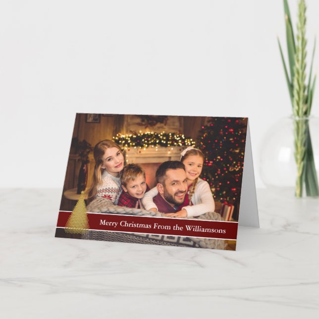 Full Photo Postcard Gold Christmas Tree Your Text (Front)