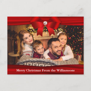 Full Photo Postcard Red Ribbon Diamond Your Text