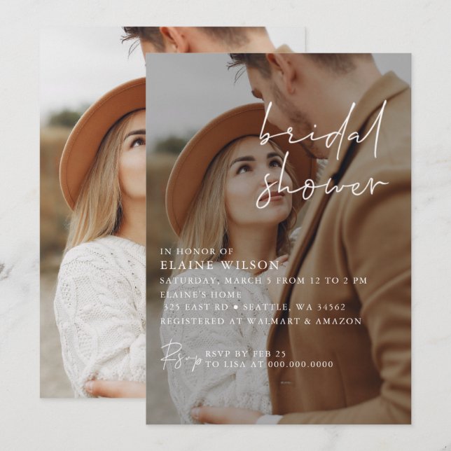 Full Photo Simple Elegant Modern Bridal Shower Invitation (Front/Back)