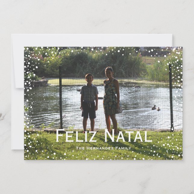 Full Photo Snowfall Custom Card Feliz Natal (Front)