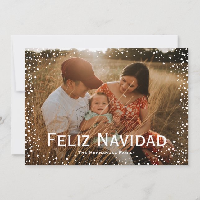Full Photo Snowfall Custom Card Feliz Navidad (Front)