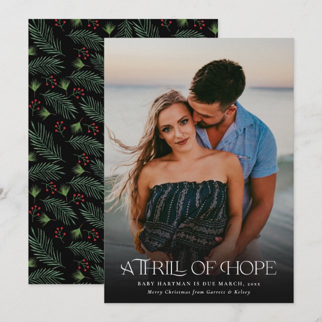 Full Photo Thrill of Hope Announce Pregnancy Photo Holiday Card (Front/Back)