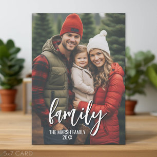 Full Photo - Vertical Custom Script Family Text Holiday Card