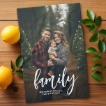 Full Photo - Vertical Custom Script Family Text Tea Towel<br><div class="desc">A fun way to capture memories and share them with family. Add a vertical photo and your favourite caption to make a memorable vacation souvenir.</div>