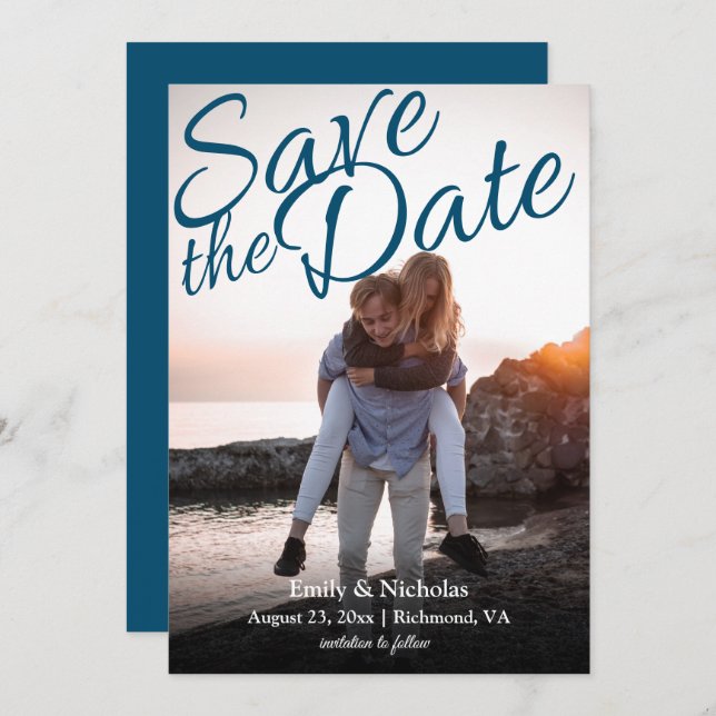 Full Photo with 3 on Back Save the Date Invitation (Front/Back)
