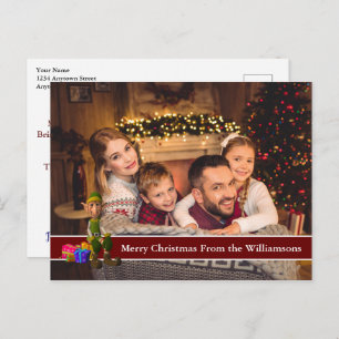 Full Postcard Photo and Elf With Red Text Band