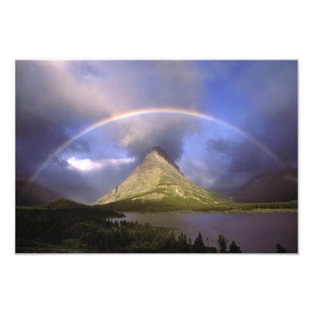 Full rainbow and stormy sky over Grinnell Photo Print (Front)